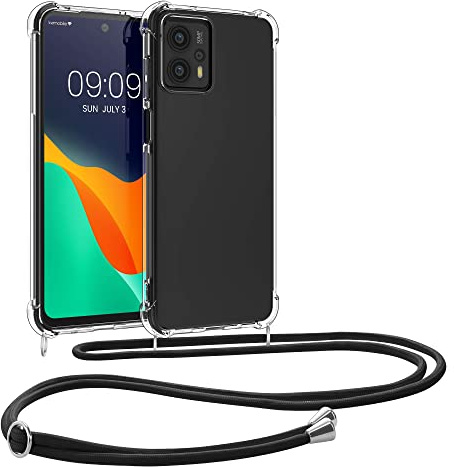 kwmobile Necklace Case kompatibel mit Motorola Moto G23 / Moto G13 Hülle - Silikon Cover mit Handykette - Band Handyhülle Transparent Schwarz