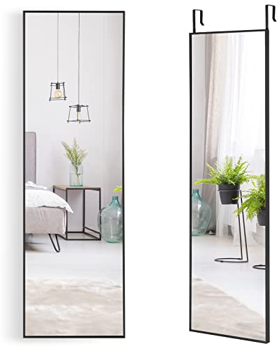 COSTWAY Specchio da Parete Lungo, Specchio a Figura Intera Appendere con Cornice in Lega di Alluminio e Ganci, Per Camera da Letto e Soggiorno, 120 x 37 cm (Nero)