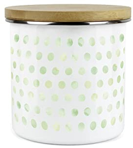 Purely Home Green Polka Dots Spots Plain Canister - White Metal Enamel Kitchen Food Storage Container