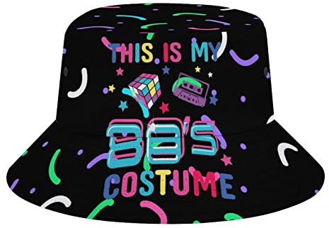 QQIAEJIA Retro 80er 90er Jahre Geometrische Memphis Fischerhut Strand Fischerhut für Frauen Herren Teens Packbare Sommer Sonnenhut Reise Outdoor Cap, This is My 80s Costume 1980s Party, One size