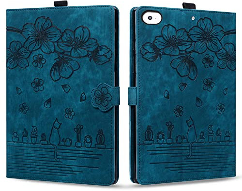 Rosbtib Case for iPad Mini 5/4/3/2/1 (7.9 Inch) PU Leather Flip Cover Stand TPU Protective Case with Card Slot - Blue Cat