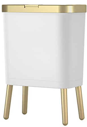 TATSEN Cubo de Basura Dorado de 15L for Cocina, baño, Cubo de Basura Estrecho de plástico de pie Alto cuadrúpedo con Tapa (Color : White, Size : 1pcs)