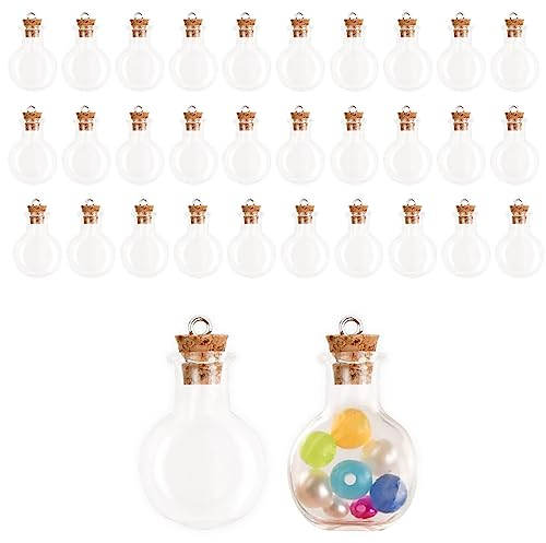 Anseom Petite Fiole en Verre avec Bouchon, 30 pcs 1-2 ml Mini Bouteille Petite Fiole en Verre avec Bouchon pour Bricolage, Fabrication de Pendentifs, Artisanat, Décoration de Fête.