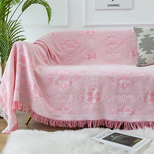 Homxi Couchbezug Eckcouch 2 Sitzer,Sofabezug Universal mit Raute Sofahusse Baumwolle Handtuch Sofa Rosa Sofa Überzug 130x180CM