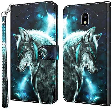 GLANDOTU Coque pour Samsung Galaxy J5 2017 Protection Etui Housse Premium en Cuir PU, Fermeture Flip Magnétique Étui de Protection pour Samsung Galaxy J5 2017 Coque- Loup