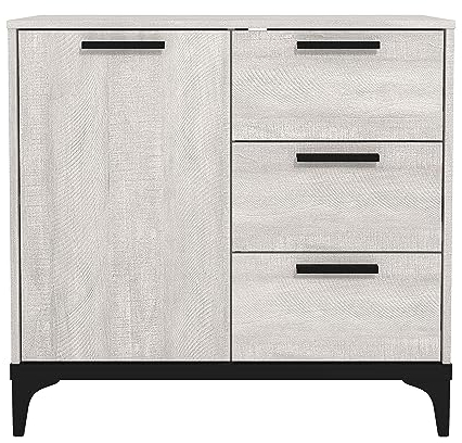 Galano Lawrence 1 Door 3 Drawer Sideboard – Cabinet Storage Organizer for Home – Storage Sideboard with Adjustable Shelves – Dusty Grey Oak Finish