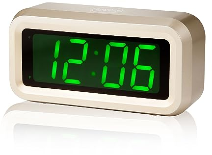 Timegyro Digital Alarm Clock Battery Operated with LED Display for Bedroom, Long Battery Life 12 Months Battery Life 3 Levels Adjustable Brightness 12/24 Hours Snooze, Gold Case