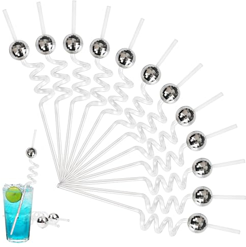 C CRYSTAL LEMON Disco Ball Straws - Set of 6, Transparent Plastic Straws for Parties, Bars, and Everyday Use