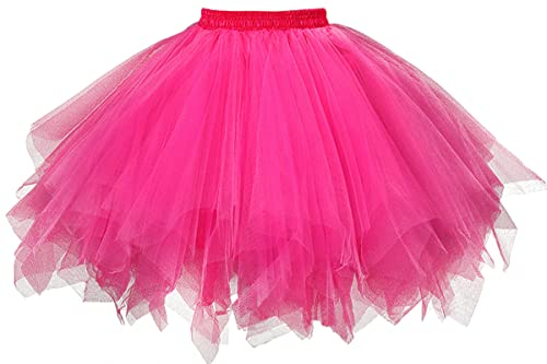 GOOBGS Damen 50er Ballettrock Multi-SchichtenVintage Ballet Blase Firt Tulle Petticoat Puffy Tutu Fuchsia Medium New