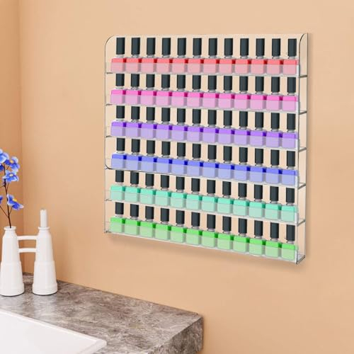 KEESUNG 6 Tier Nagellack Regal Wandregal, 96 Flasche Nagellack Display Acryl Nagellack Regal Wandregal Transparent Nagellack Ständer Wandmontage Nagellackdisplay