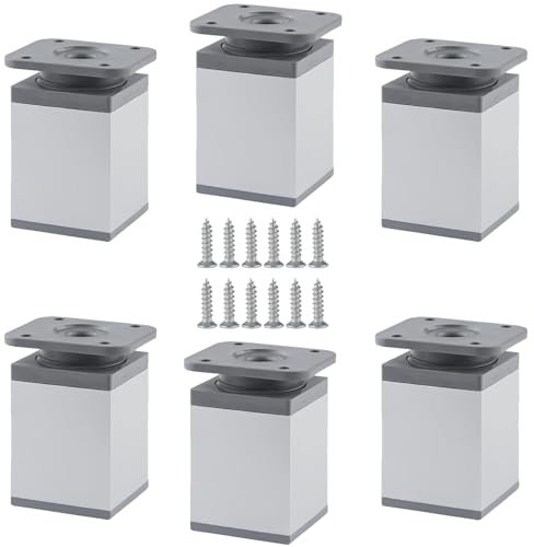 Gearmax 6 Pièces Pieds de Meubles Réglables Fixation Pied de Table Carré en Hauteur Réglable de 0 à 20 mm en Alliage d'aluminium pour Canapé Lit