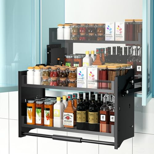 Rangement Mural de Cuisine Réglable en Hauteur pour Un Gain de Place, Étagère Coulissante pour Le Rangement Des Bouteilles et Des Épices, Panier de Levage pour Étagères de Cuisine Profondes ( Size : 2