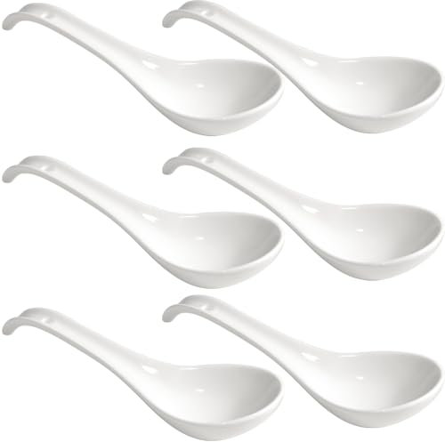 homEdge Elegant 6.7-Inch Chinese Porcelain Spoons - Set of 6, Perfect for Serving Soup and Desserts