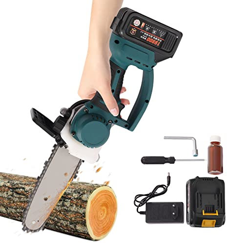 vinnyooc Elektrische Kettensäge, 8 Zoll, Akku, Mini-Kettensäge, ohne Fi, Handkettensägen, für Makita, mit 2 wiederaufladbaren Akkus, Familien, Bauernhöfen, Weiden