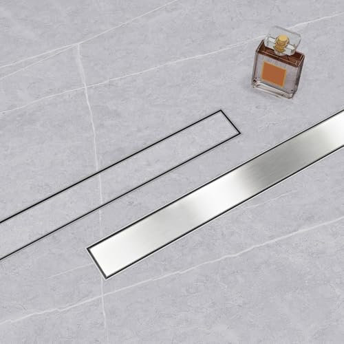 Acezanble 60-80cm Linear Shower Drain, Tile Insert, 304 Stainless Steel Applicable to Multiple Scenarios Linear Drain,Chrome (2 in 1, 600mm)
