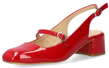 Andrés Machado - Triana - Décolleté Mary Jane da Donna - Taglie Speciali - Slingback in Pelle Verniciata - Tacco Quadrato - Made in Spain - Numeri Piccoli e Grandi - Rosso, Taglia EU 34