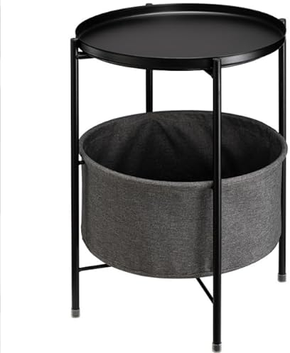 Felenny Round End Side Table Bedside Table with Storage Basket Small Coffee Table Nightstand with Removable Tray Top for Living Room Bedroom