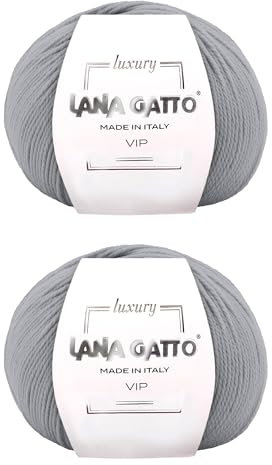 Knäuel aus Kaschmir- und extrafeiner Merinowolle zum Stricken, Lana Gatto Vip Line, 100 gr., 400 mt, (Grau - 5513, 2)