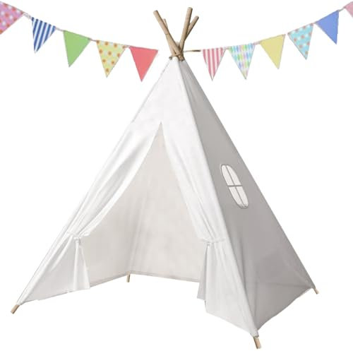 Putentfun Tipi Zelt für Kinder Tippi Kinderzelt Kinderzelt für drinnen,Kindertipi Spielzelt Lesezelt Kuschelecke Kinderzimmer Deko,Tipi Zelt Kinderzimmer mit Tragetasche & Farbige Flaggen