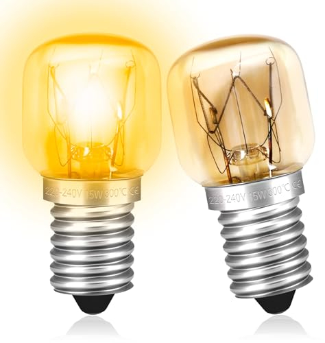 Jaenmsa Backofenlampe 15W 300 Grad E14& 2er-Pack Ofenlampe & T22 Glühbirne Dimmbar 230V, bis 300°C Hitzebeständiges, 2700K Warmweiß für Neff Bosch Backofen Kühlschrank Mikrowelle Dunstabzugshaube