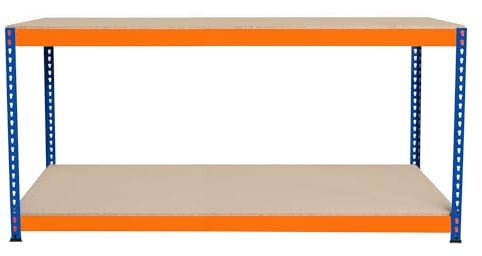Banco de Trabajo p/Garaje S-Rax 2 Niveles | 180cm x 60cm x 90cm | Capacidad por Nivel 300kg | Montaje Sin Tornillos | 3 Barras de Soporte Reforzadas | Patas de Goma | Mesa para taller almacén depósito