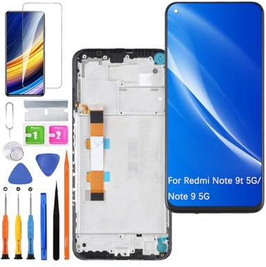 HLYGZX Pantalla de repuesto para Xiaomi Redmi Note 9t 5G LCD pantalla, para Redmi Note 9 5G, pantalla táctil, digitalizador, kit de piezas de reparación (negro con marco)