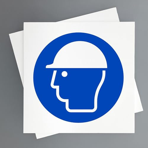 Schild Helm Pflicht Pack von 2 Stk 19x19 cm Signal Pflicht zur Nutzung von PSA und Arbeitssicherheit (Helm Pflicht)
