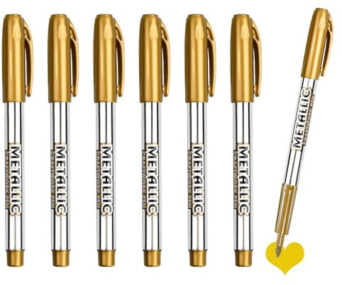 6 Stylos Marqueur Or Métallique, Marqueurs Métalliques Pointe Fine 1.5mm Séchage Rapide Marqueurs pour Calligraphie Scrapbooking DIY Décorations sur Papier Bois Verre pour Projets Créatifs Artistiques