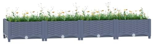 Hochbeet 160x40x23 cm, Pflanzkasten aus wetterfestem Kunststoff, rechteckiges Gartenbeet für Gemüse, Kräuter und Blumen, Outdoor Pflanzgefäß in Blau-Grau