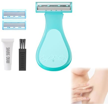 QUHUOYAO Achselhaarentfernungsrasierer, Bikini-Rasierer, empfindlicher Achselbereich für Damen, Bikini-Rasierer inklusive Rasierer + 2 Klingen + Rasiercreme, glatte Rasur (grün)
