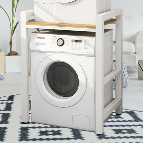 Tumble Dryer Stacking Kit Height Adjustable, Metal Frame Washing Machine Stacking Kits 800KG Load, Washing Machine Stand for Home Bathroom/Commercial (wh, 29.5x25.6x41.3in)