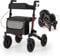 COSTWAY Rollator mit Luftbereifung, faltbar und leicht mit Sitz, Aluminium, bis 140 kg, 2 in 1 Rollstuhl & Reiserollator, Gehhilfe 7-fach höhenverstellbar, Gehwagen mit Tasche & Stockhalter (Rot)