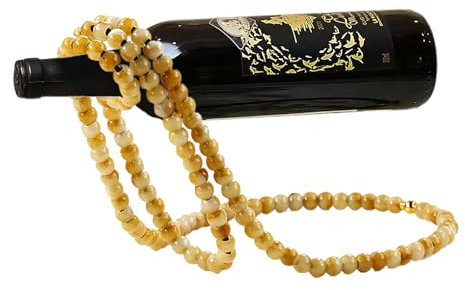 Tissting Pearl Necklace Floating Wine Rack, Metal Wine Bottle Holder, Creative Metal Chain Suspension Wine Rack, Magic Novelty Single Red Wine Bottle Stand for Bar&Home Decoration (Yellow)