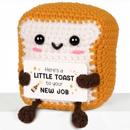 CheriGift New Job Gift for Women Men, Handmade Crochet Toast Ornament, Congratulations Good Luck Gift, Leaving Farewell Present For Coworkers, New Beginnings & Career Celebration Keepsake