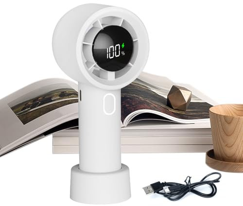 Fbinys Handheld Fan Rechargeable, Small Portable Air Cooler, 100-Speed Battery Operated Cooling with Compact Design, Cool Gadgets for Road Trips, Bedroom, Travel, Blue and White