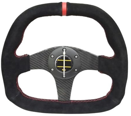 Volante deportivo universal de fibra de carbono de gamuza de 13 pulgadas y 310 mm en forma de D con botón OM-Horn PCD70MM