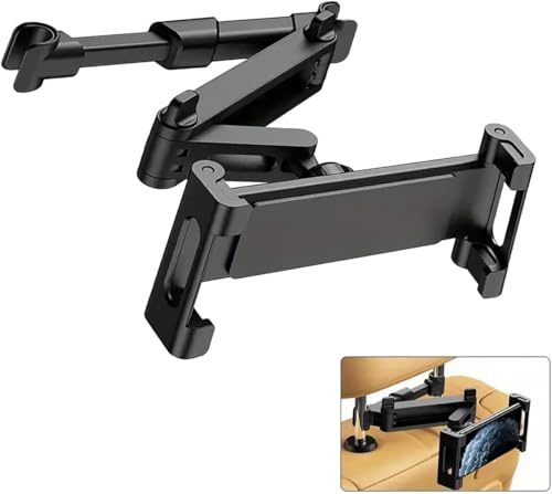 Car Backseat Tablet Holder, 360° Adjustable Headrest Mount for 4.7–12.9 Tablets & Phones, Universal Stretchable Car Mount for Kids & Passengers, Travel Accessory for iPad, Samsung, Kindle (Black)