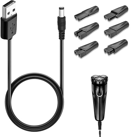 7 Stück 5V Rasierer Ladegerät, USB Rasierer Netzkabel Adapter Set, Kompatibel mit Haarschneidemaschinen, Bartschneider, Schönheitsinstrumenten, Luftreinigern, USB auf DC Kabel für Reisen und Zuhause