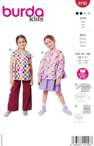 burda kids Papier-Schnittmuster Mädchen Blusen #9195 Gr. 104-146 Nählevel: leicht