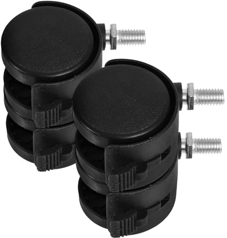 4 Pack M8 Locking Caster Wheels for Desks Furniture Tables Black | Metric Threaded Stem, Plastic Build with Brake, Smooth Movement for Metal Racks and Equipment