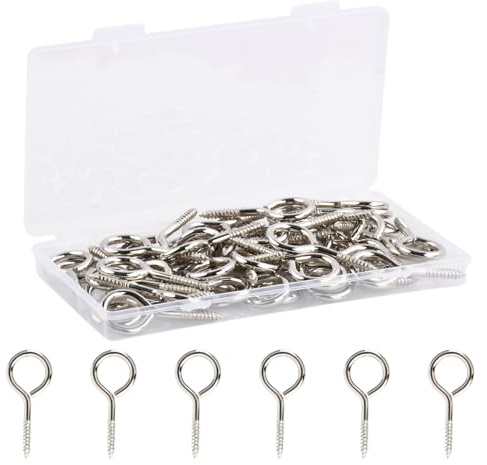 Hontaog 50 Vis à Œil Fermé 50×21 mm Crochets à Vis Anneau Filetage Bois Acier Zingué pour Suspension Corde Chaîne Rideau Plantes DIY Fixation Métal Argent