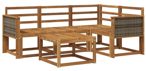 vidaXL Outdoor-Sofagarnitur 5 pcs Natur Massivholz Akazie, Gartenmöbel, modernes Loungesofa, Eckset für die Terrasse, Robustes Sitzmöbel für drinnen und draußen