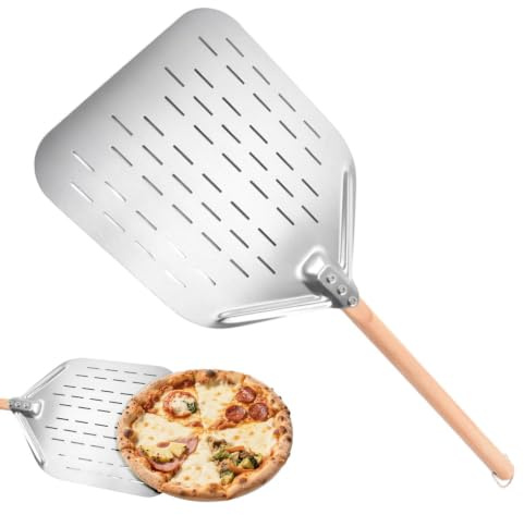 Pelle à pizza perforée en acier inoxydable avec manche en bois 30 cm Outil