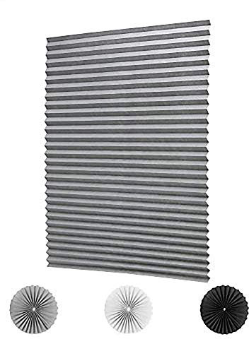 KELIXU 3 Pack 120CMx180CM Pleated Fabric Blind Light Filtering Shade Instant Stick on Blinds for Window Privacy Protection, Quick Fix and Easy to Install, with 6 Clips, Grey