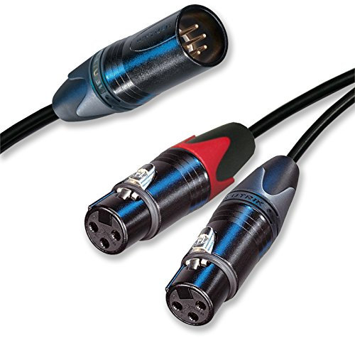 5 Pin Male XLR to Dual 3 Pin Female XLRs. Stereo Y Lead. Balanced Cable. (5m)