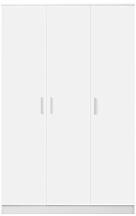Reflect - 3 Door PLAIN Wardrobe with 4 Shelves and Handing Rail for Bedroom (H: 180cm x W: 113cm x D: 47cm) (White Gloss/Matt White)