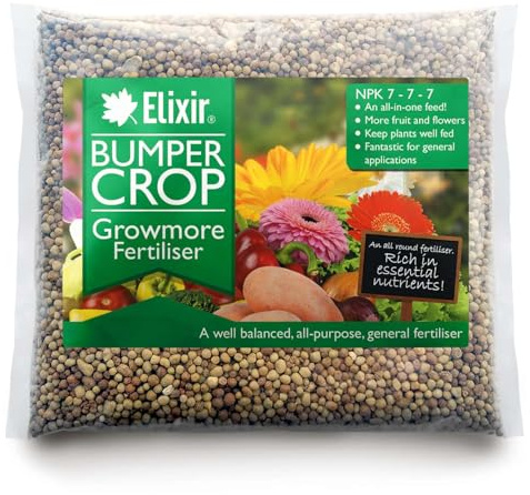 Elixir Gardens Bumper Crop Growmore Fertiliser NPK 7-7-7 | Various quantities available (from 500g to 25kg) | 5kg, Supplied in Polythene Bag | Treats 100sqm