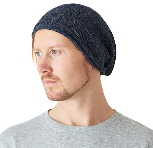 CHARM Leinen Sommer Beanie Slouchd Kühlung Strick Hut Unisex Männer Frauen Marine