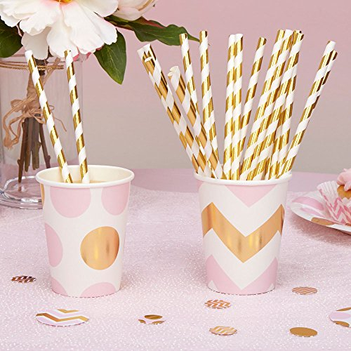 Premium Weddings Papierstrohhalme Gold metallic gestreift 25 Stück - Papier-Trinkhalme Strohhalme Papier Trinkhalme Papier Papierhalme Streifen Gold metallic