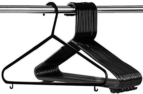 Nyxi 25 X Adult Plastic Clothes Hangers with Suit Trouser Bar and Lips 37.5cm Wide (Black)